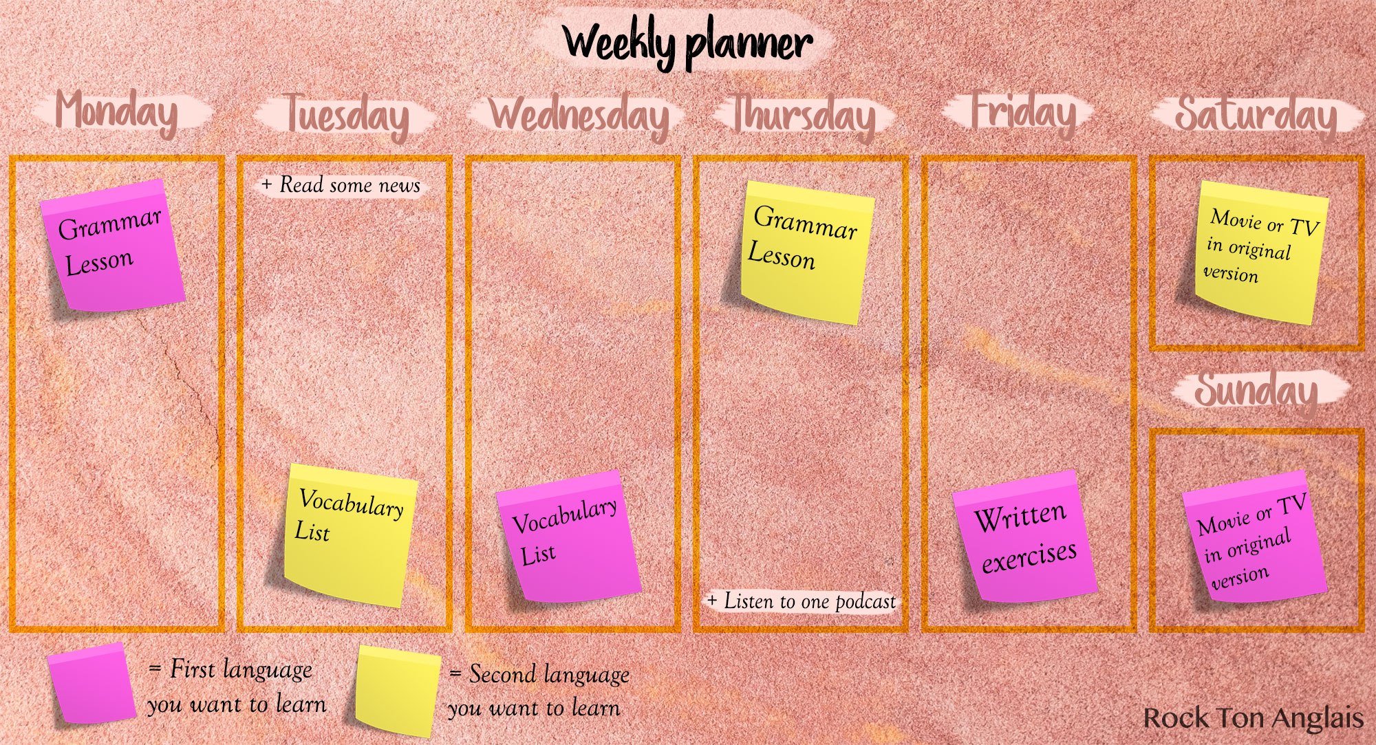 Weekly planner to learn two languages at the same time